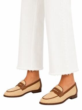 J. Crew Woven Raffia Slip On Penny Loafer Natural Brown Size 7